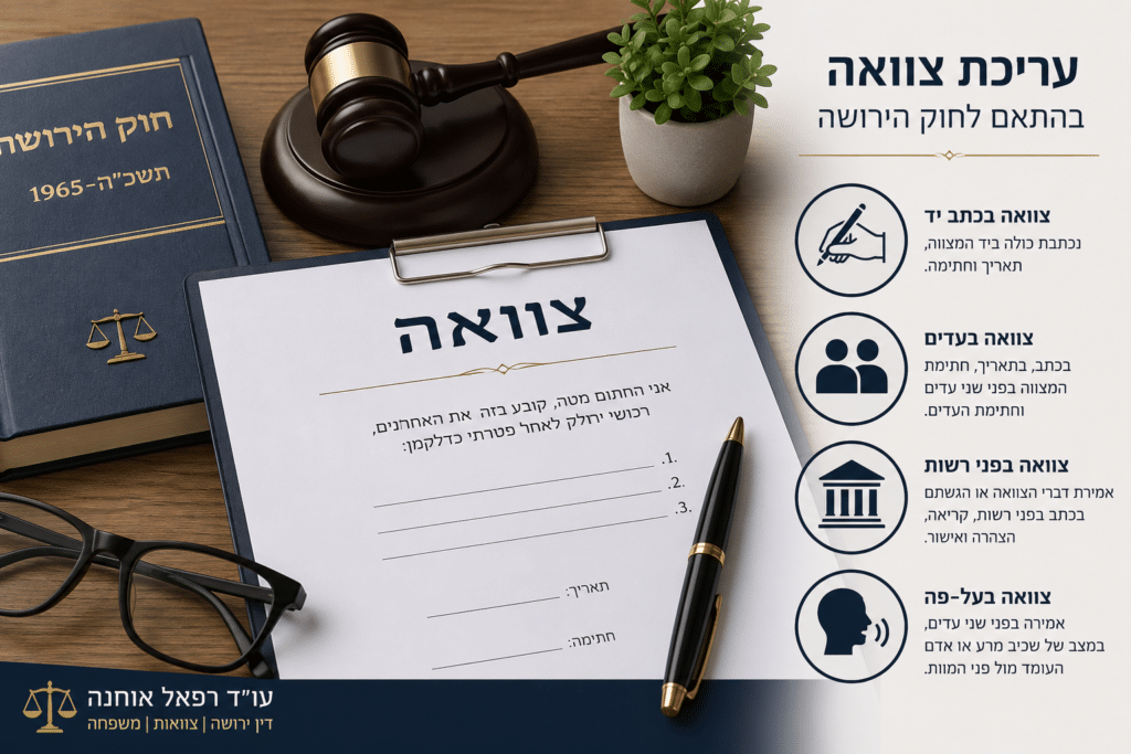 עריכת צוואה לפי ארבע הדרכים הקבועות בחוק הירושה
