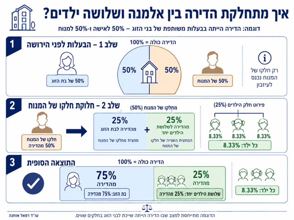 חלוקת ירושה לפי דין בדירת מגורים בין בת זוג וילדים